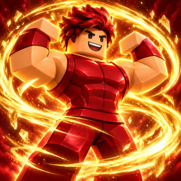 Roblox game icon idea: Flexing avatar inside a glowing rebirth ring