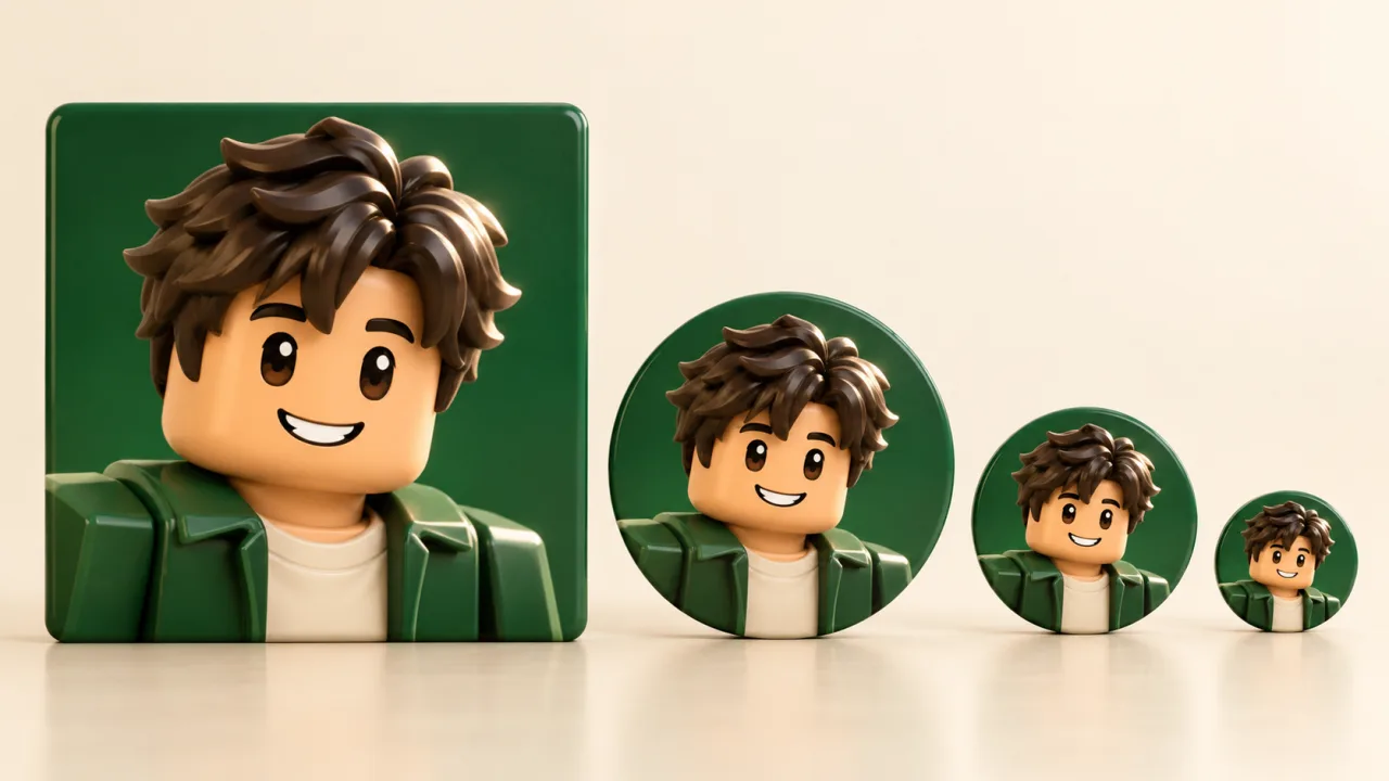 One avatar headshot shown as a large square and as three smaller circle crops