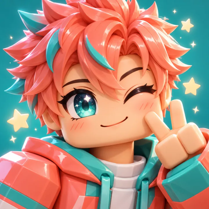 anime-style avatar with sparkly eyes winking beside a V sign