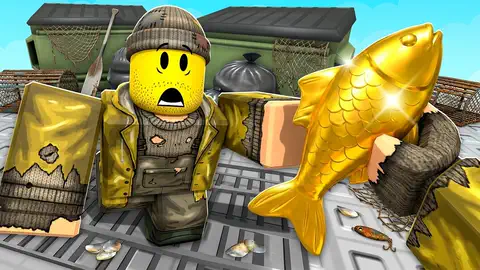 fisherman holding up a giant golden fish