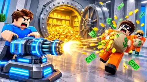 minigun turret defending a bank vault from robbers